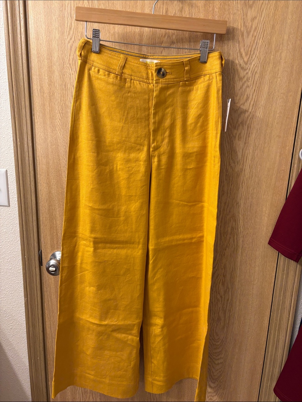 Anthropology Maeve Mustard Yellow High-Waist Wide Leg Linen Pants.